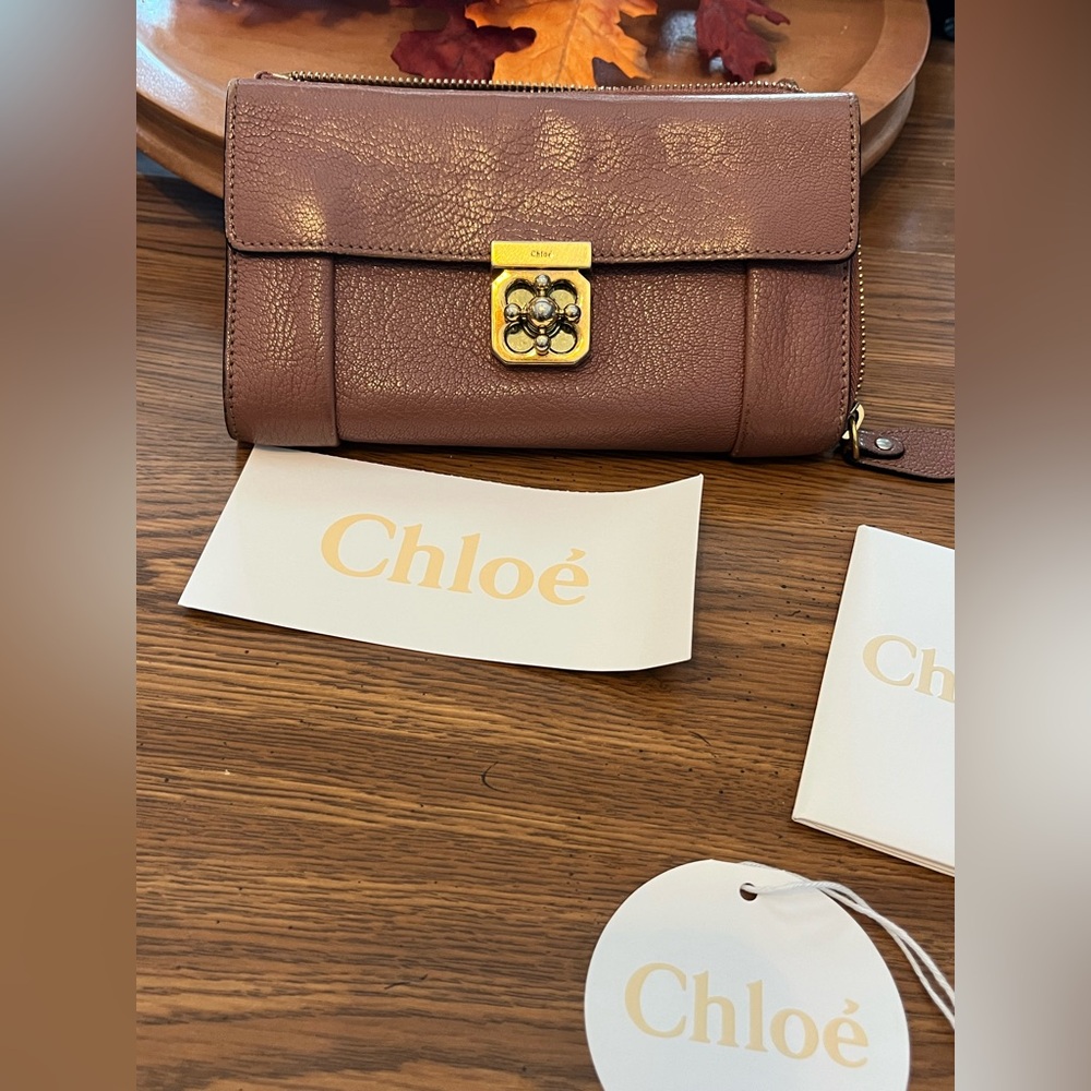 Chloé Mauve Leather turnlock long wallet